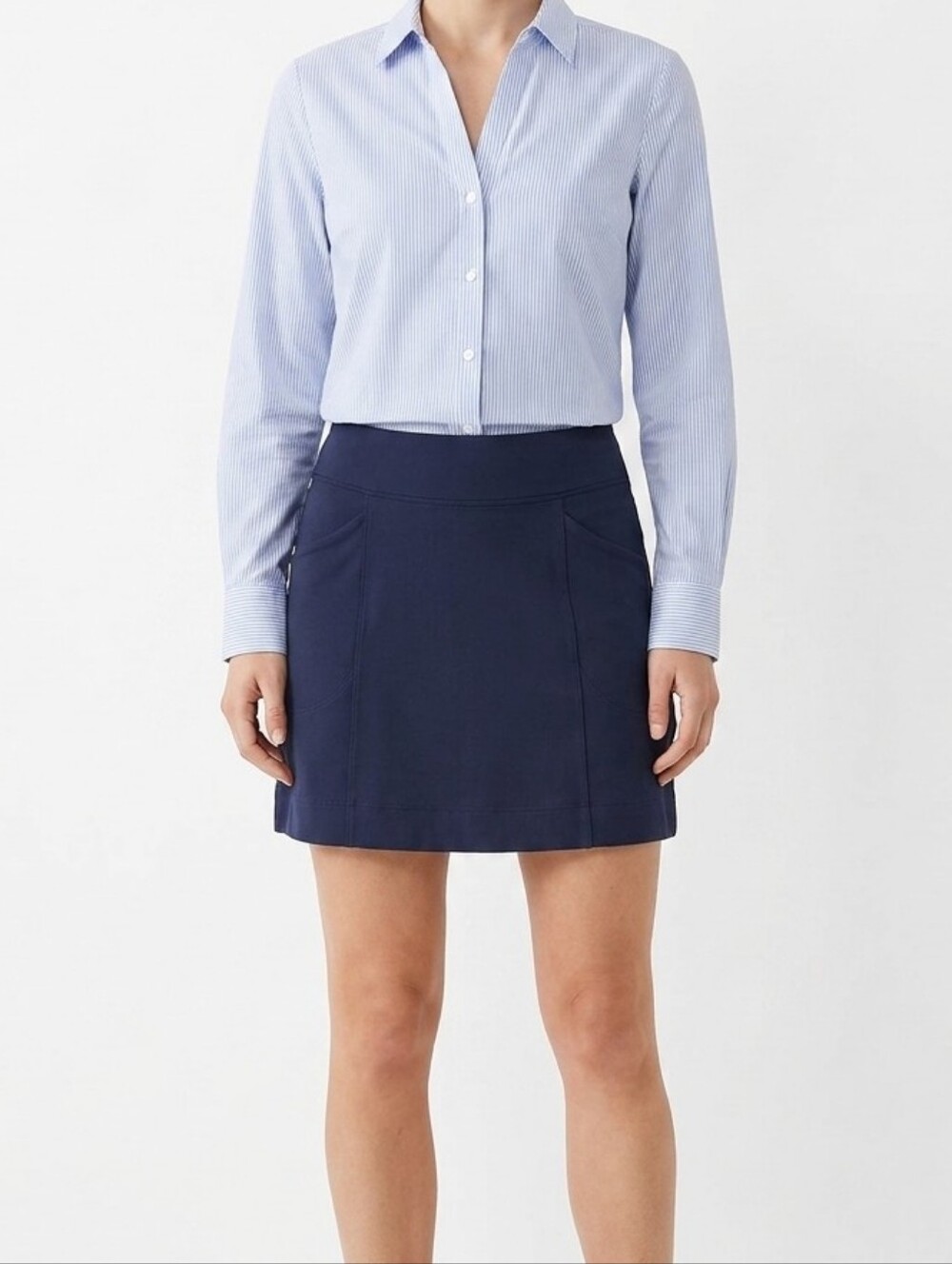 Maeve Anthropologie Navy Ponte Knit Mini Skirt Pockets Office Workwear Stretch M